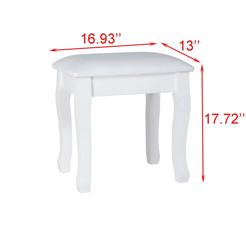 White Wood Vanity Stool with Cushion I129528