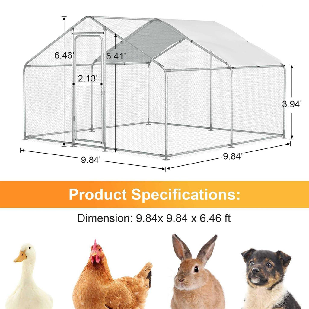 Chicken Coop Large Metal Run for 20 Chickens Walk in Poultry Cage Hen House with Waterproof Cover L204