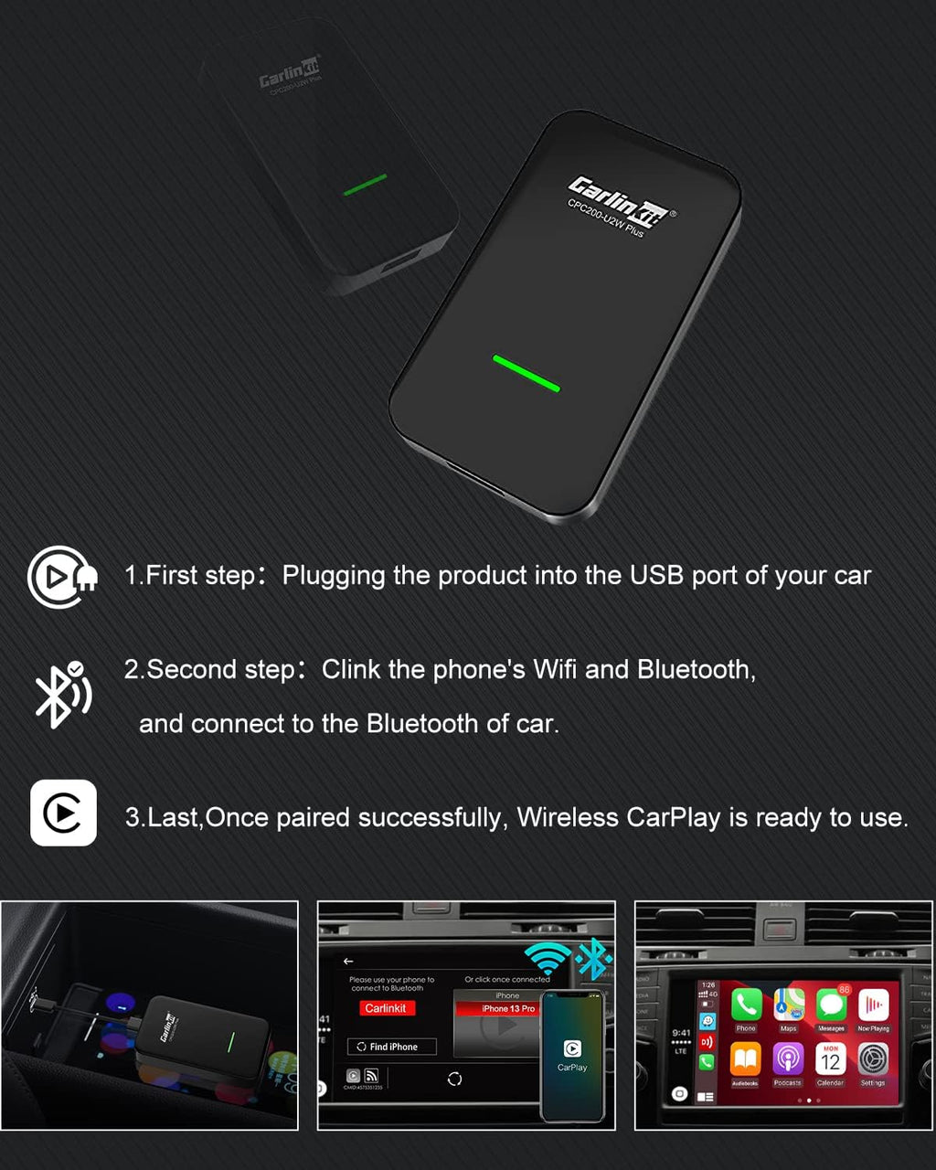 Wireless CarPlay Adapter with 2 USB Cables N2841