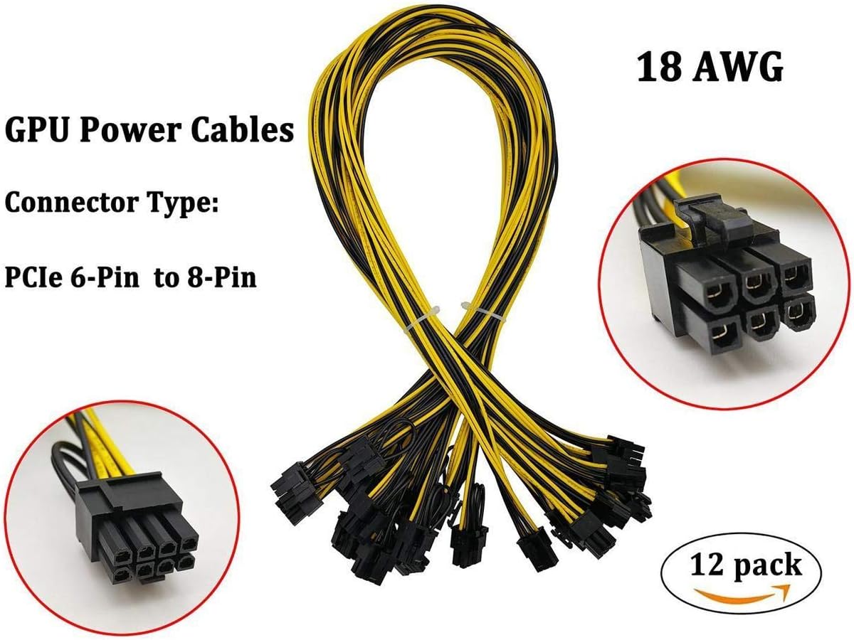 1200W/750W Server PSU Power Supply Unit with GPU Breakout Board Adapter and 12pcs 6-Pin PCIe to (6+2Pin) PCIe Cables W67084