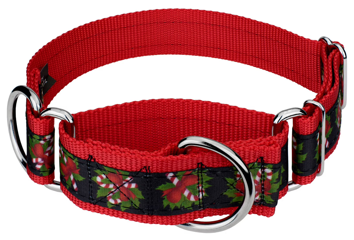 Black Candy Cane Martingale Dog Collar, 1 1/2 inch, Large V32138