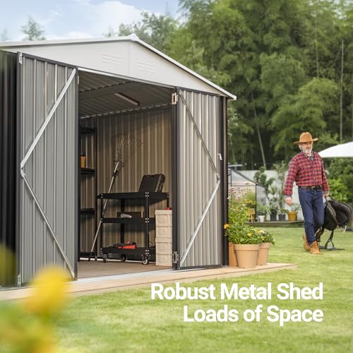 10x14 White Metal Storage Shed with Lockable Doors T2151
