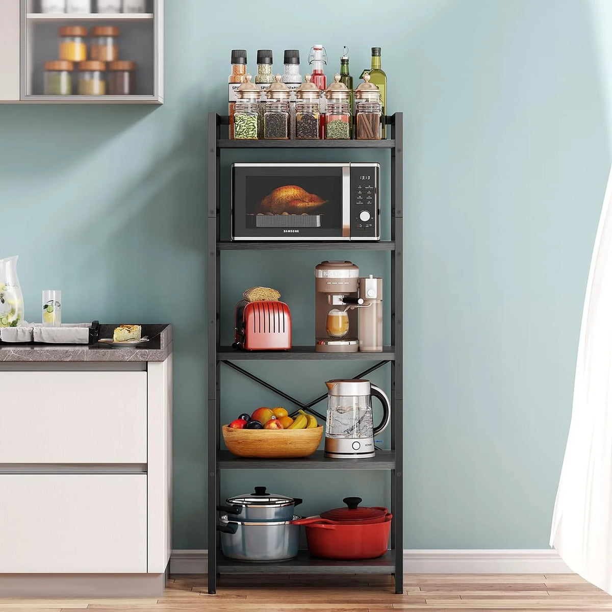 5-Tier Bakers Rack with Storage, Black S3768