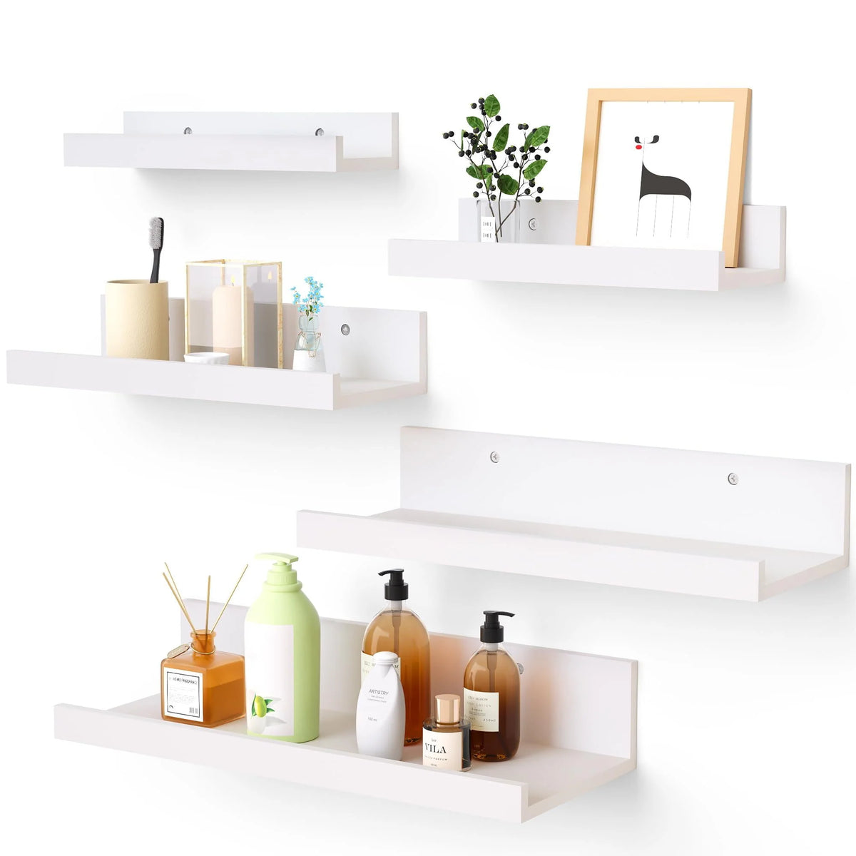 Black Wood Floating Shelves Set of 5 T71102