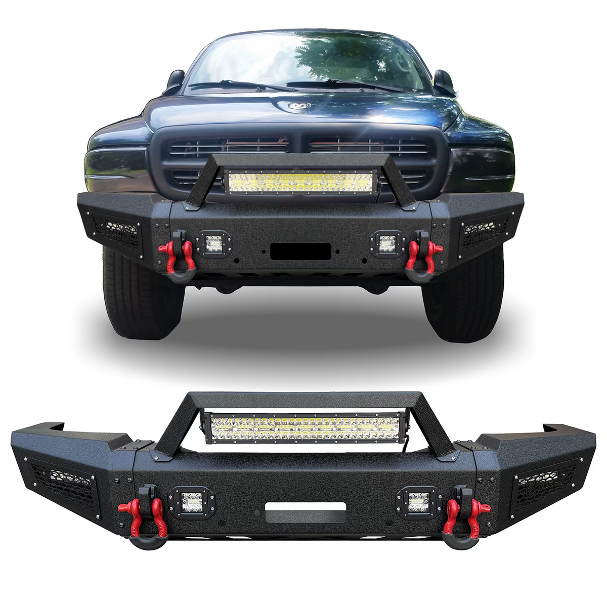 Black Steel Front Bumper with Winch Plate and LED Lights Z74761