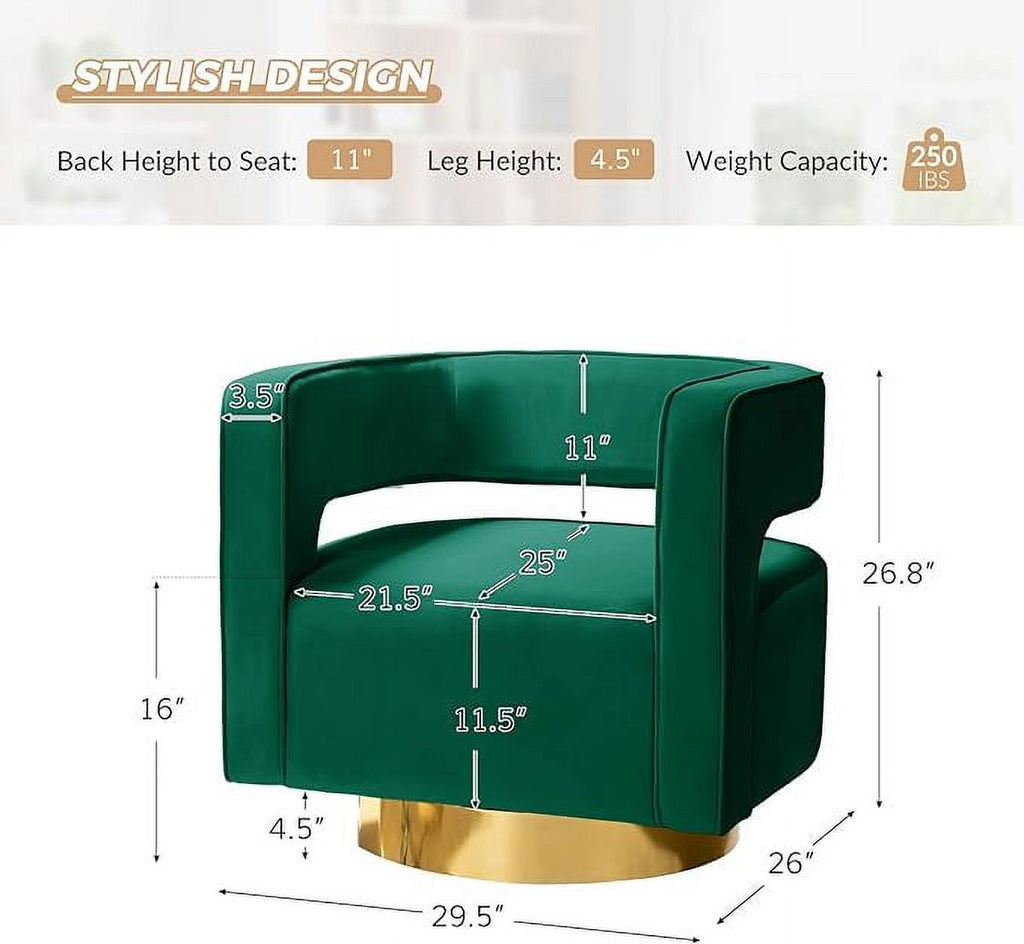Green Velvet Swivel Accent Chair with Gold Metal Base D182364