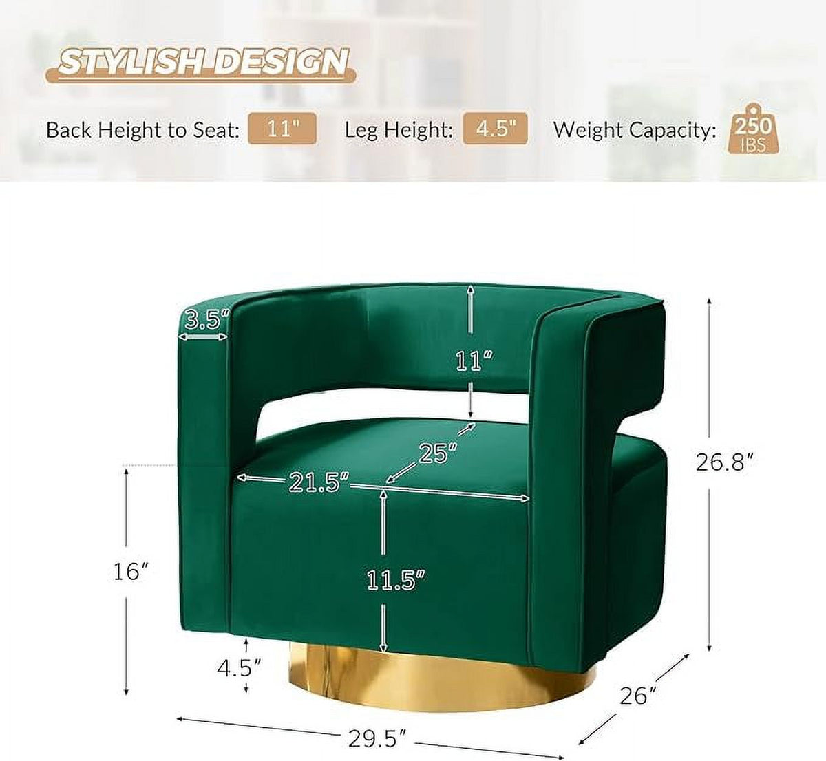Green Velvet Swivel Accent Chair with Gold Metal Base D182364