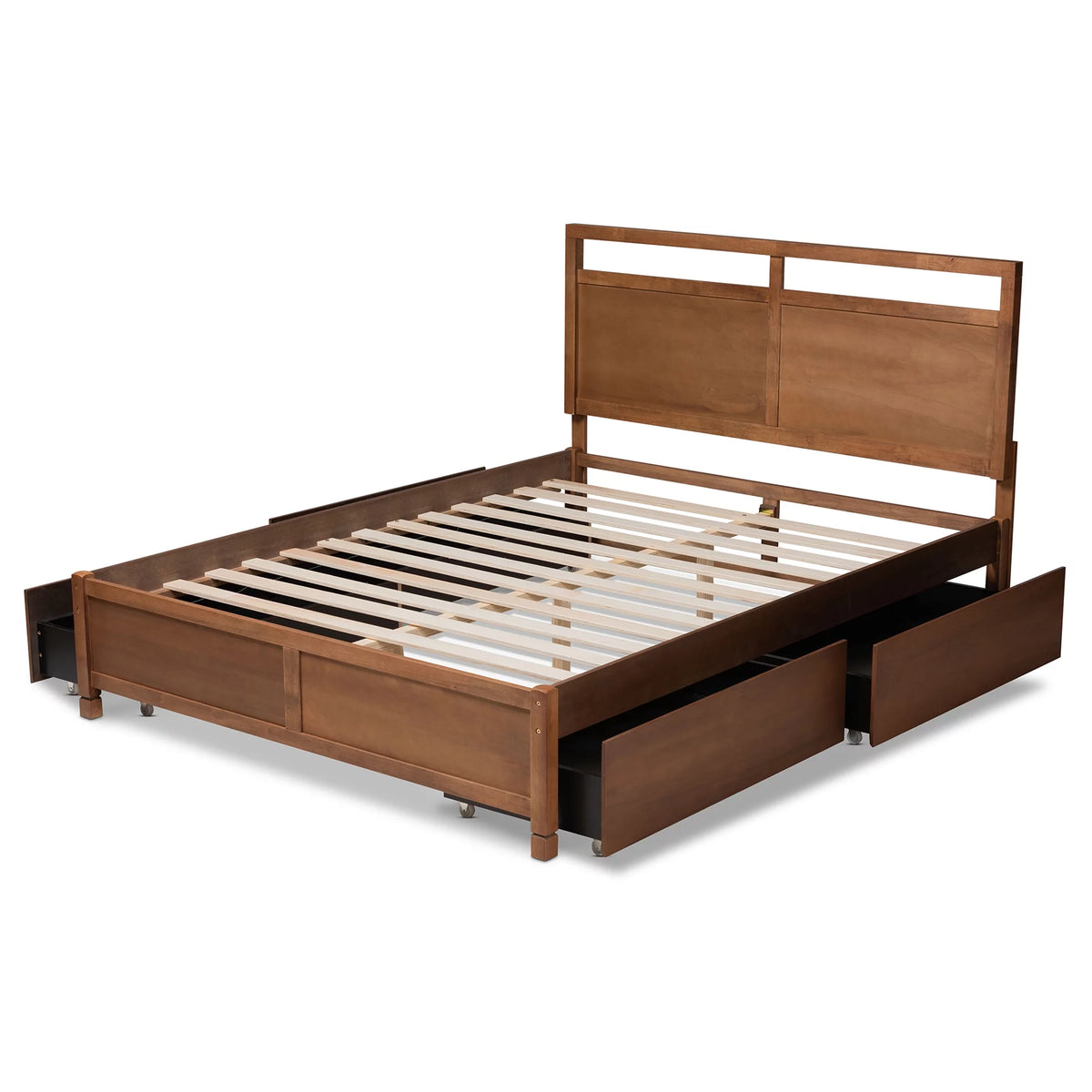 Walnut Brown Wood King Size 4-Drawer Platform Storage Bed Z83669