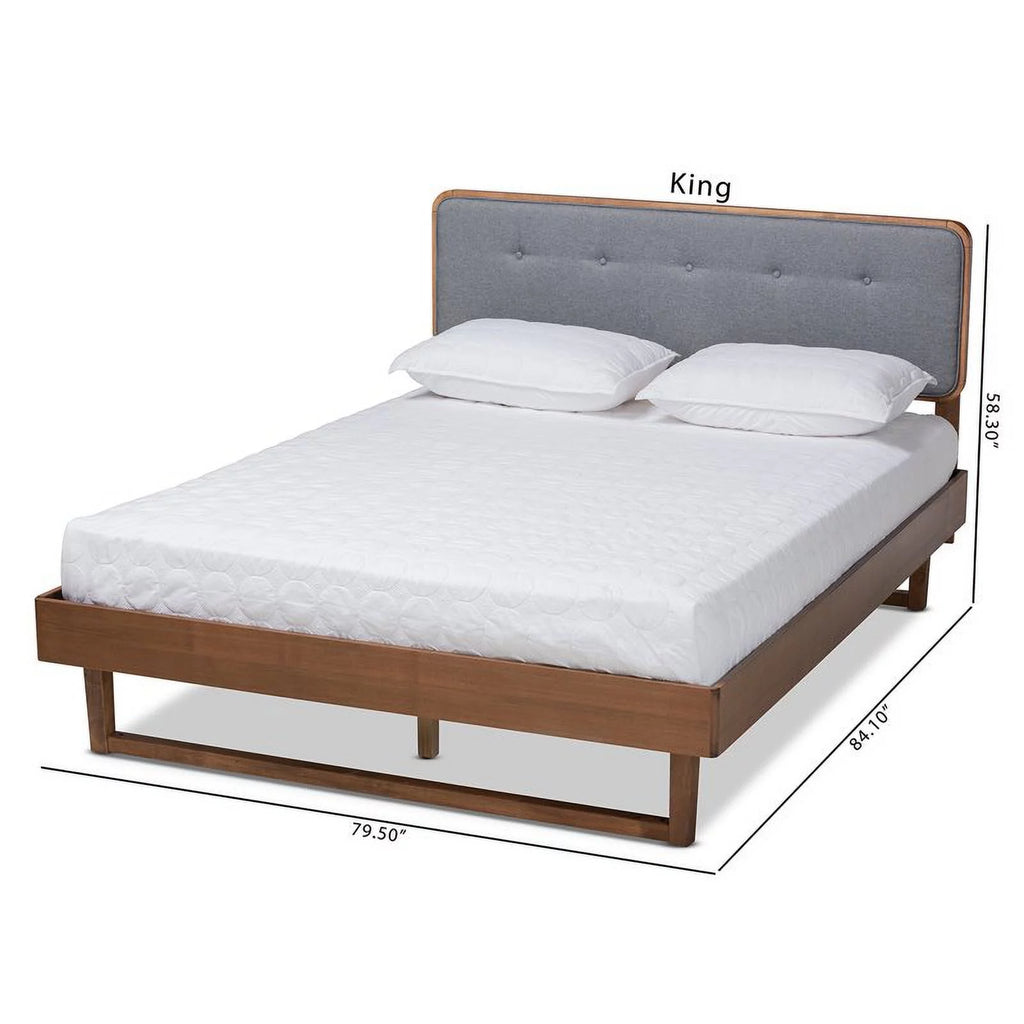 Gray Upholstered Wood King Size Platform Bed Y67334