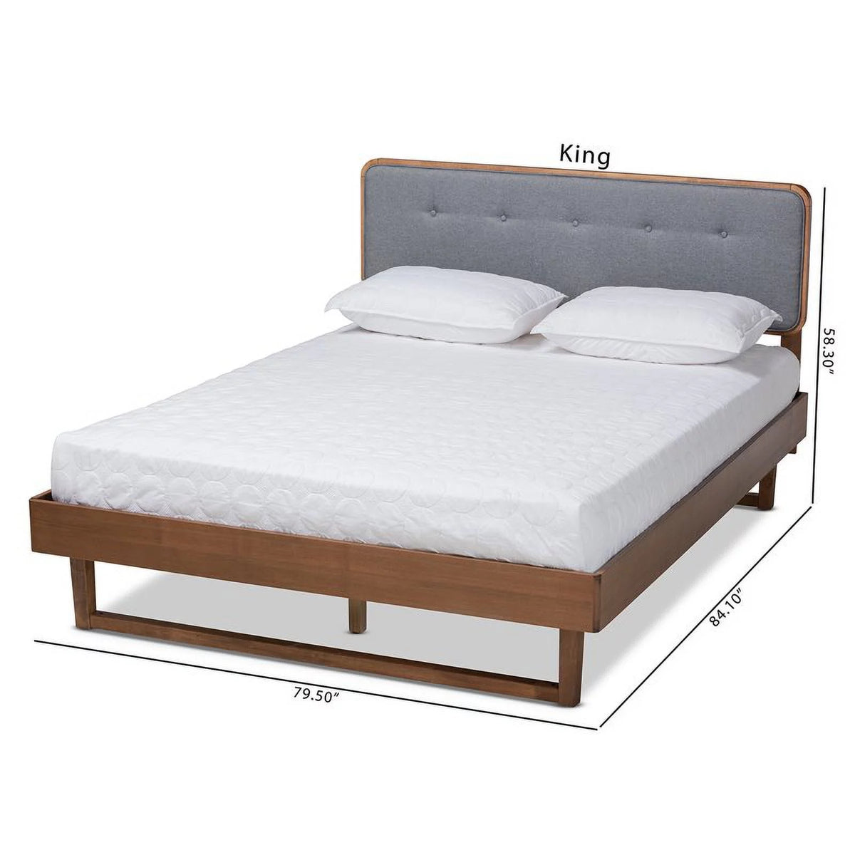 Gray Upholstered Wood King Size Platform Bed Y67334