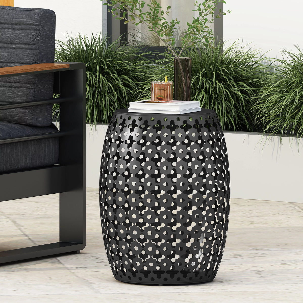 Black Metal Outdoor Side Table L37811