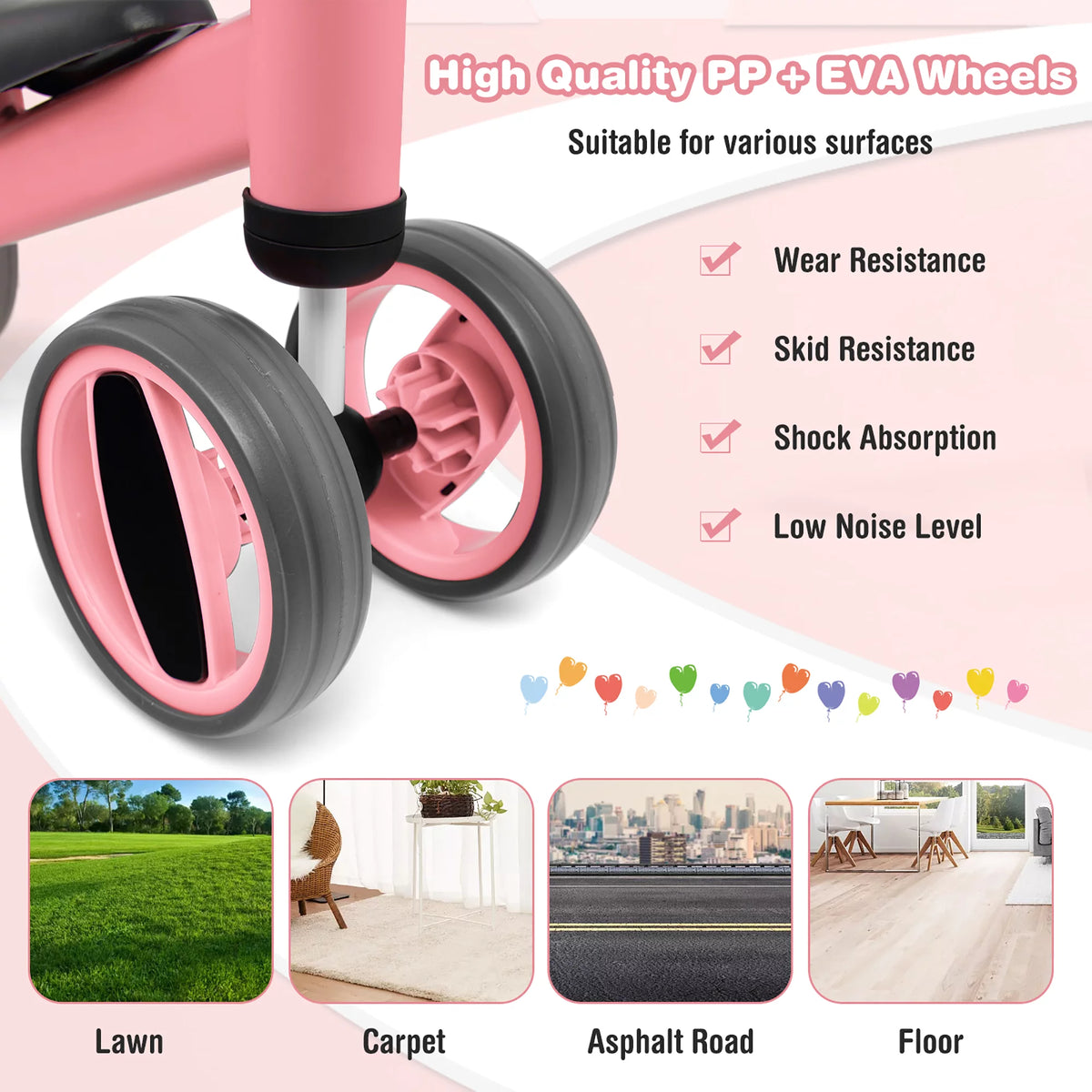 Pink 4 Wheels Baby Balance Bike U3481