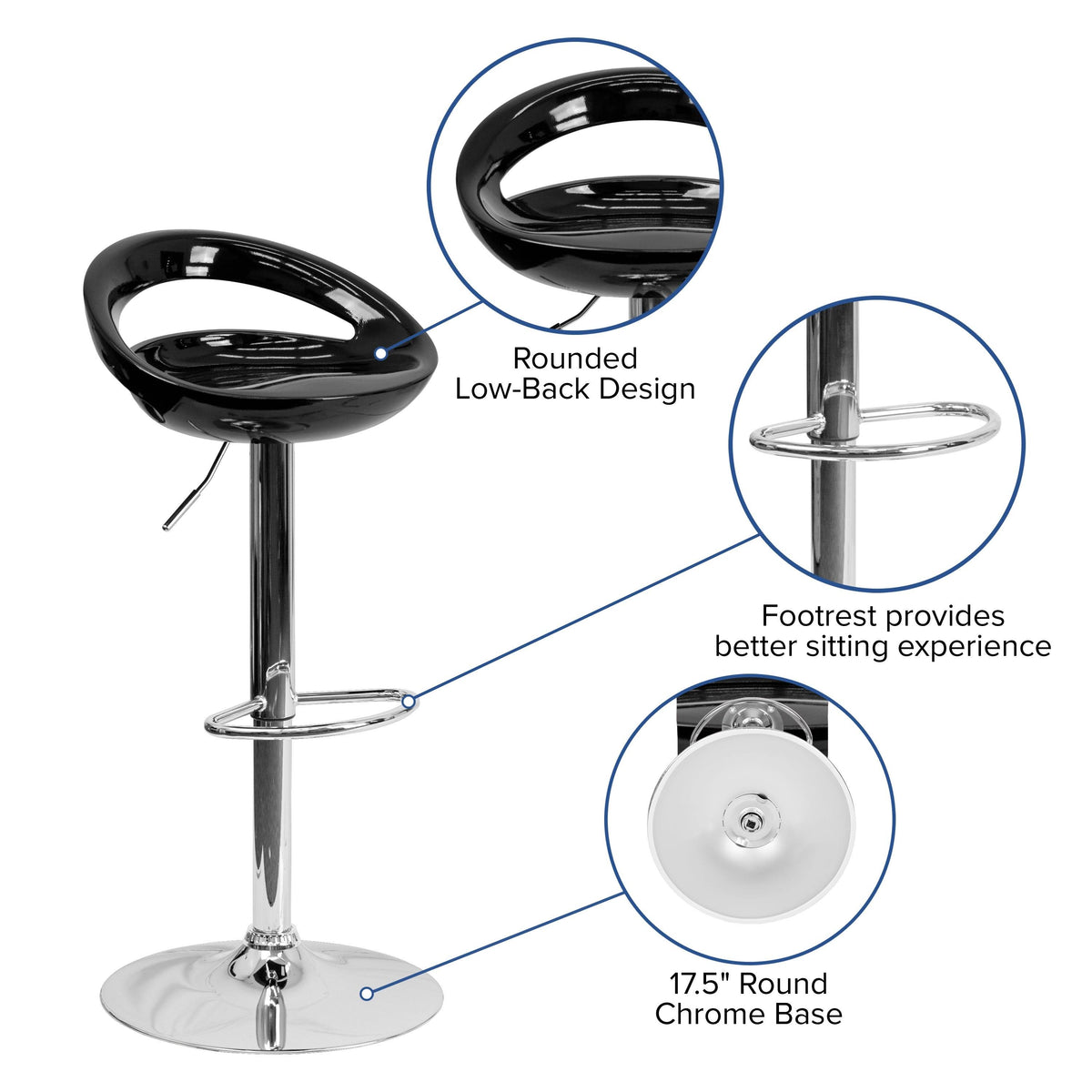 Silver Plastic Adjustable Height Barstool with Chrome Base W845664