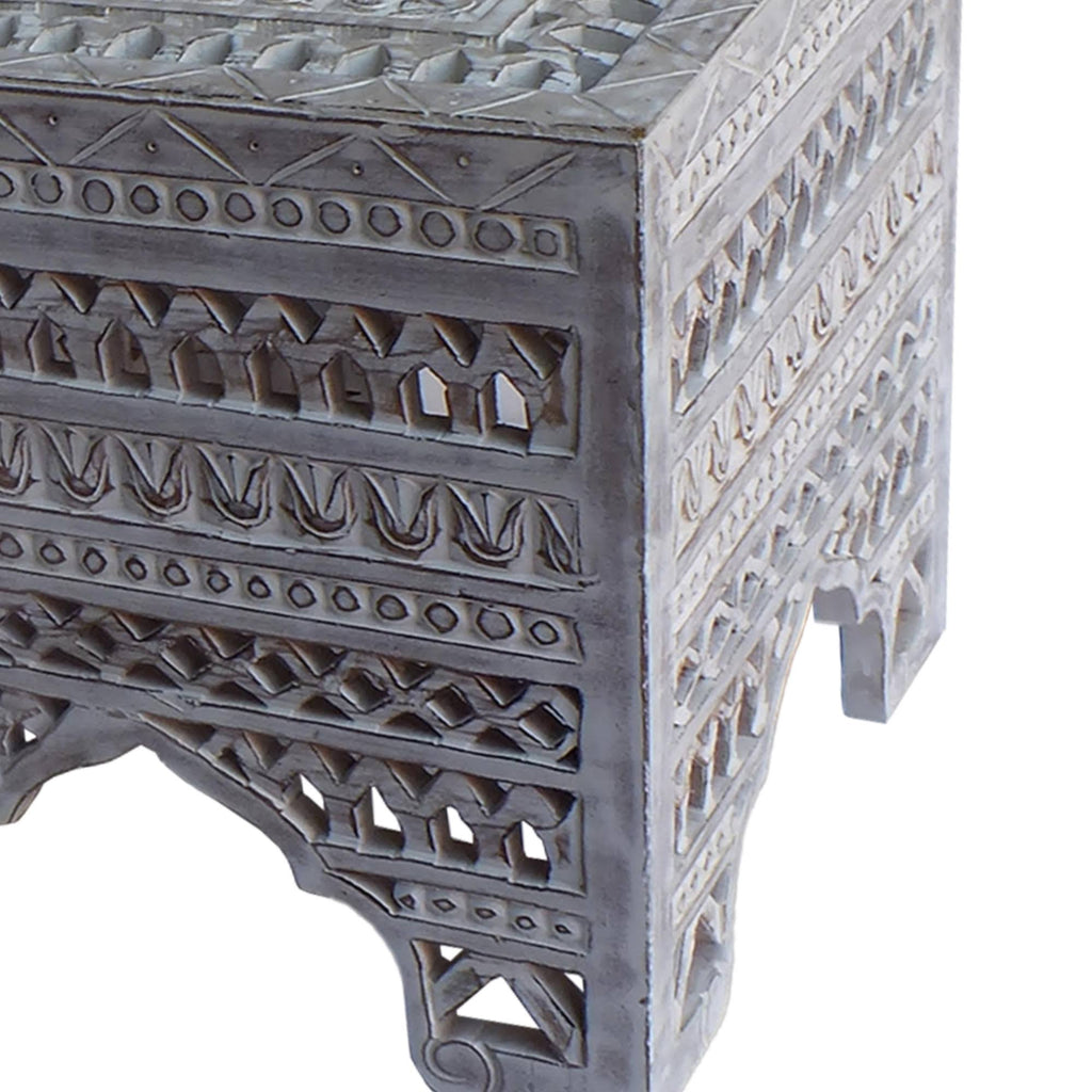 Set of 2 Washed White Mango Wood Stool W458852