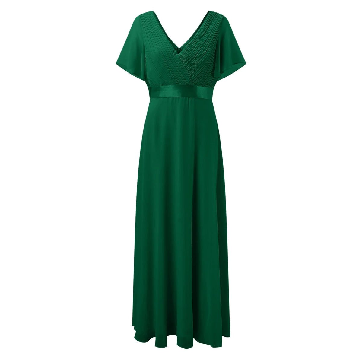 Green Crew Neck Ruffle Short Sleeve Maxi Dress P979673