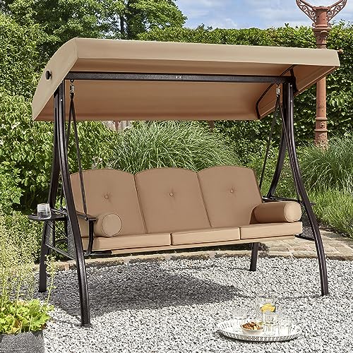 3 Person Outdoor Porch Swing with Cup Holder, Canopy, Cushions H479642