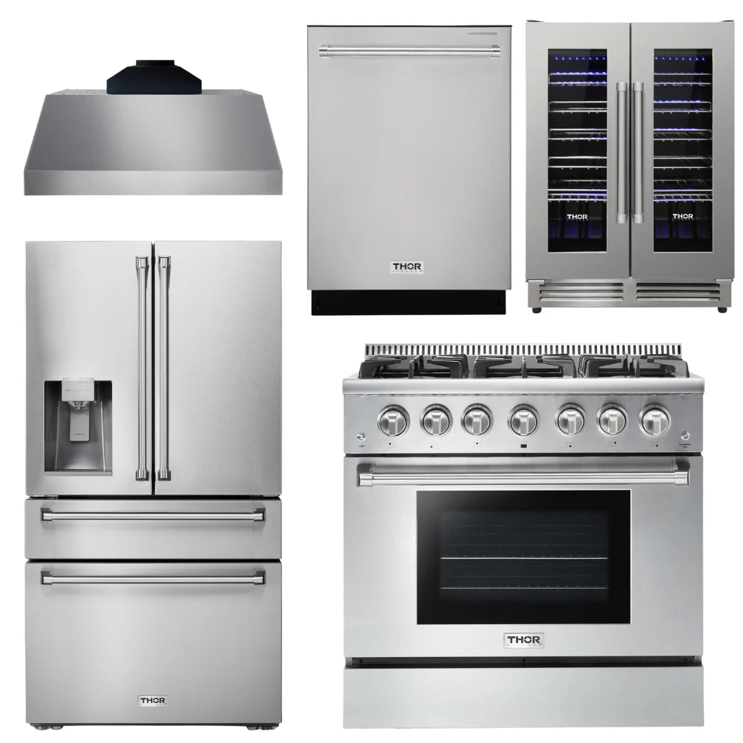 36 Propane Gas Range, Range Hood, Refrigerator, Dishwasher, Wine Cooler G333018