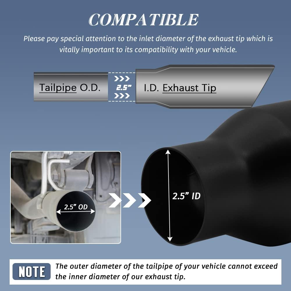 2PCS 2.5 Inch Inlet Black Exhaust Tips Stainless Steel Pack of 2 U5471