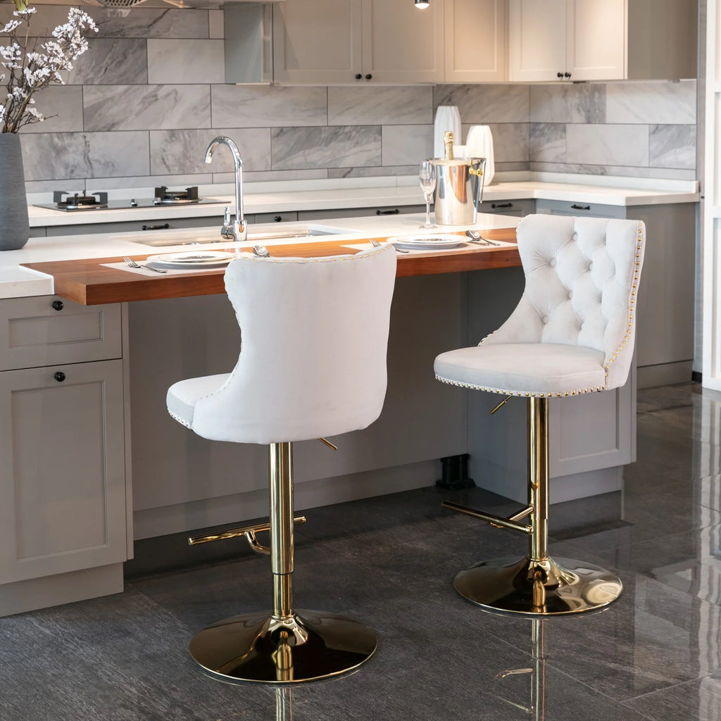 Beige Velvet Swivel Bar Stools Set of 2 with Back Q1129