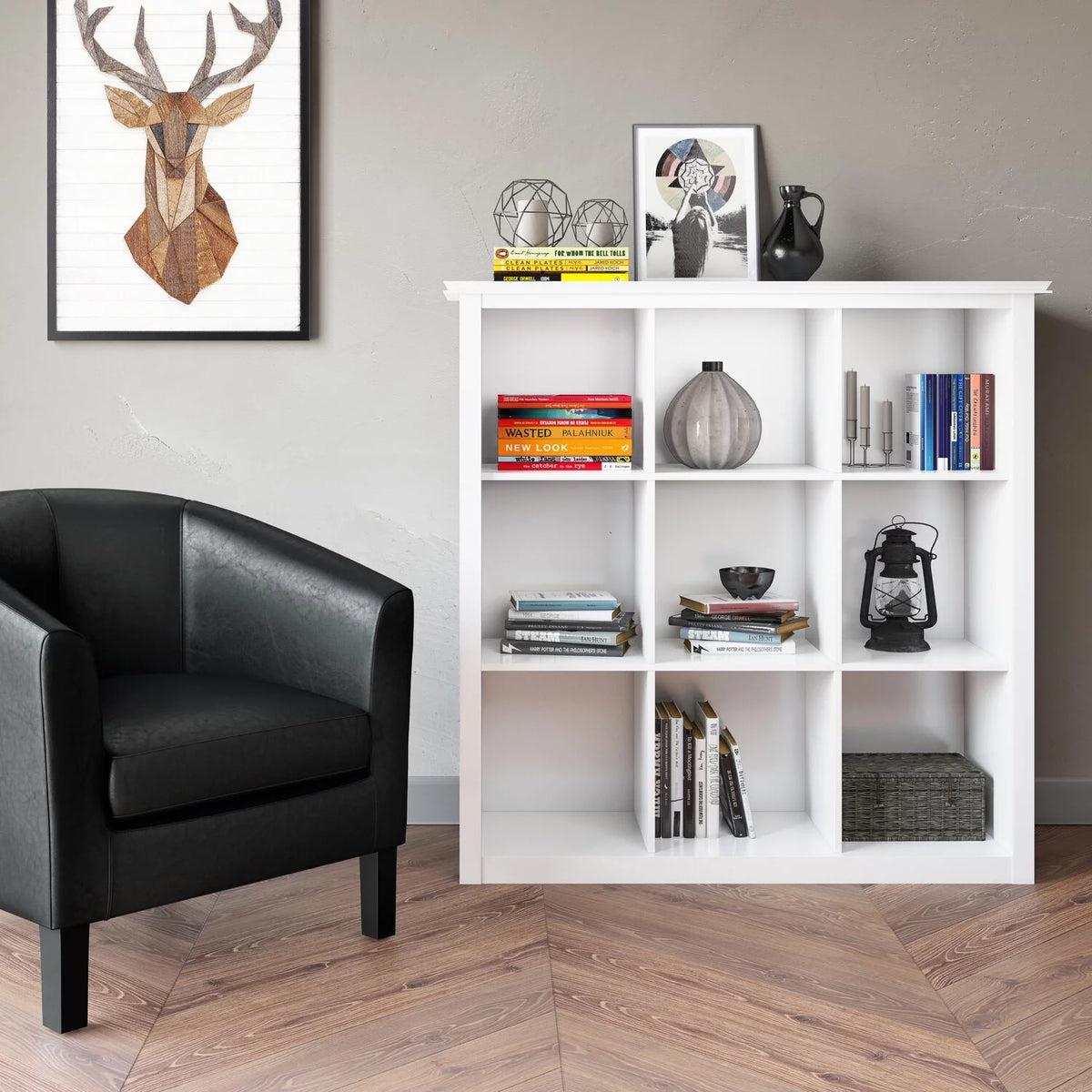 White 9 Cube Solid Wood Bookcase and Storage Unit C34797