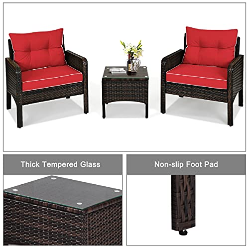 3 Piece Brown Rattan Patio Furniture Set with Cushions E106970