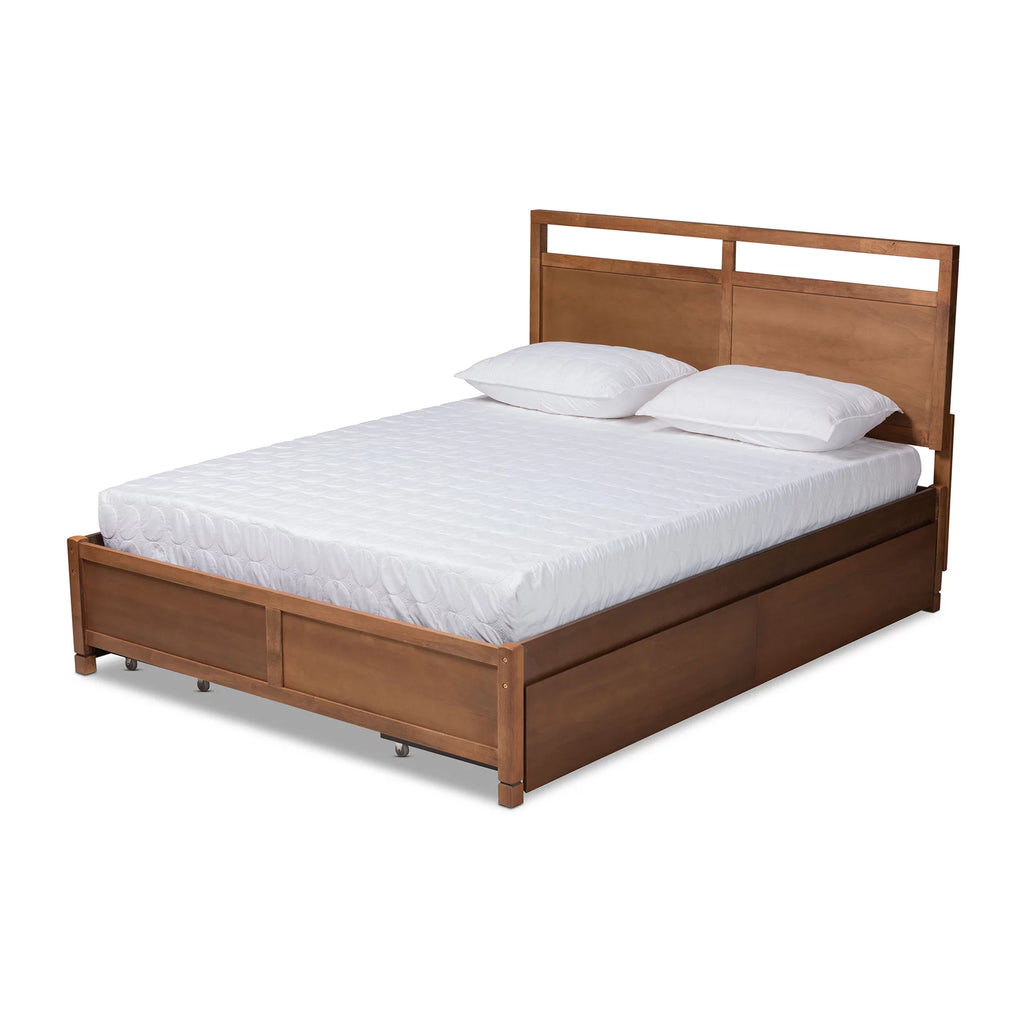 Walnut Brown Wood King Size 4-Drawer Platform Storage Bed Z83669