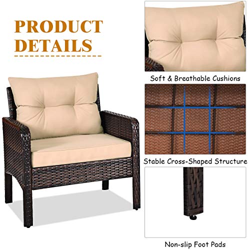 3 Piece Brown Rattan Patio Furniture Set with Cushions E106970