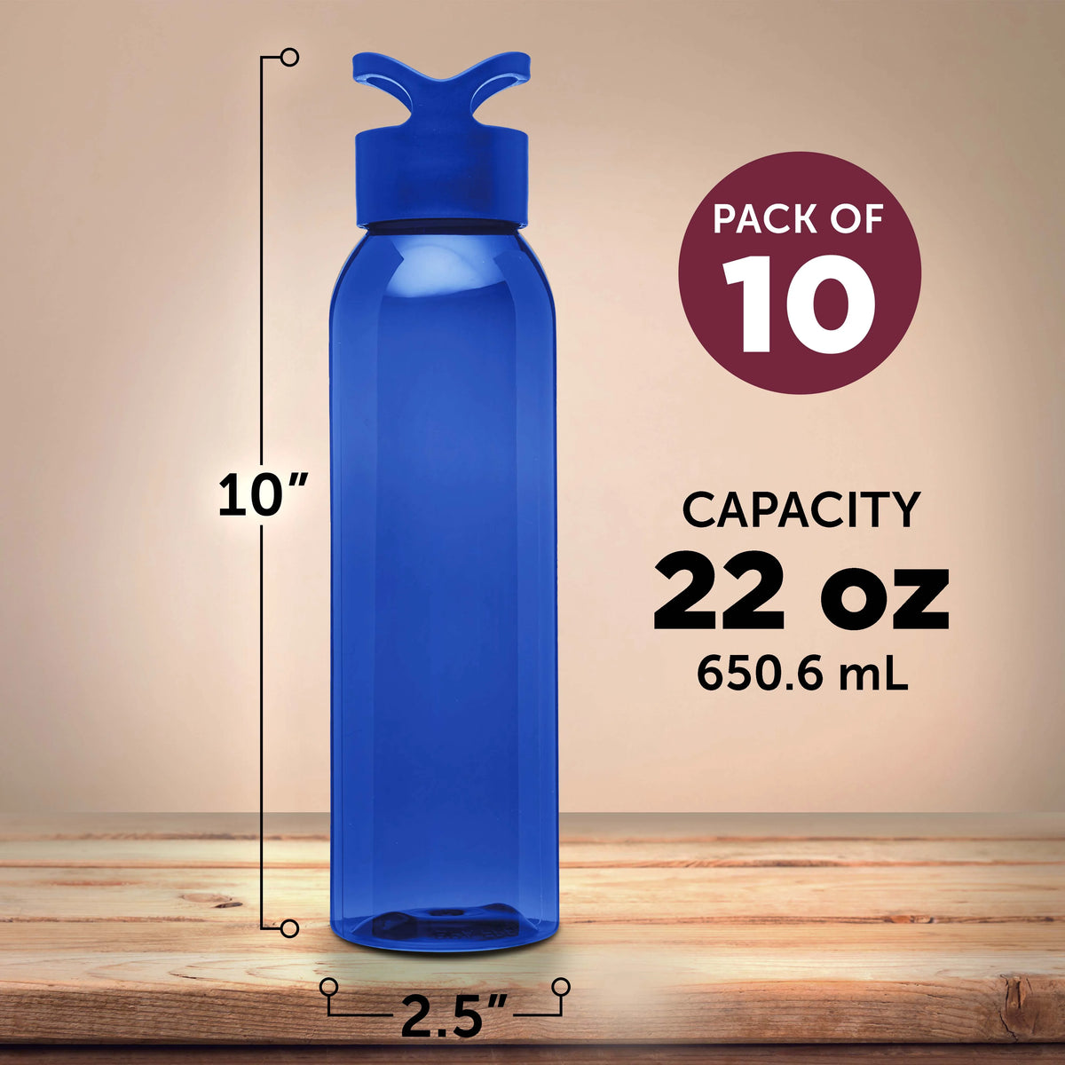 Blue 22 Oz. Tritan Plastic Water Bottles Set of 10 K3464