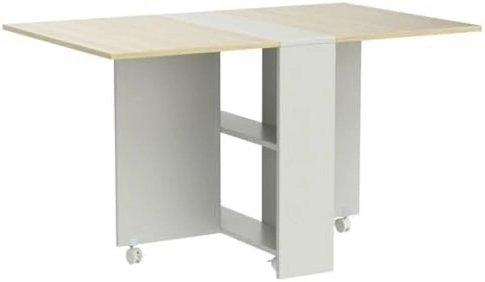 Folding Dining Table with 6 Casters and Shelves G6832