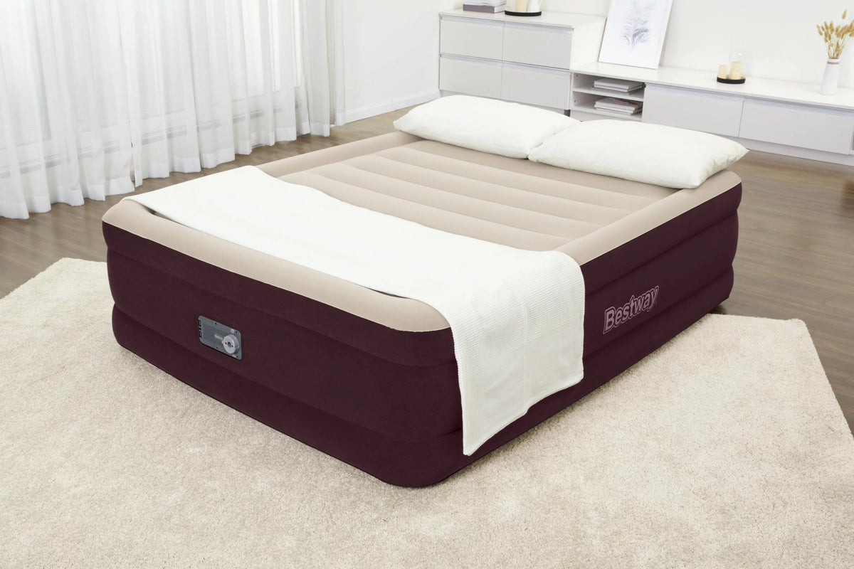 Maroon Queen Air Mattress with Built-in Pump J8158