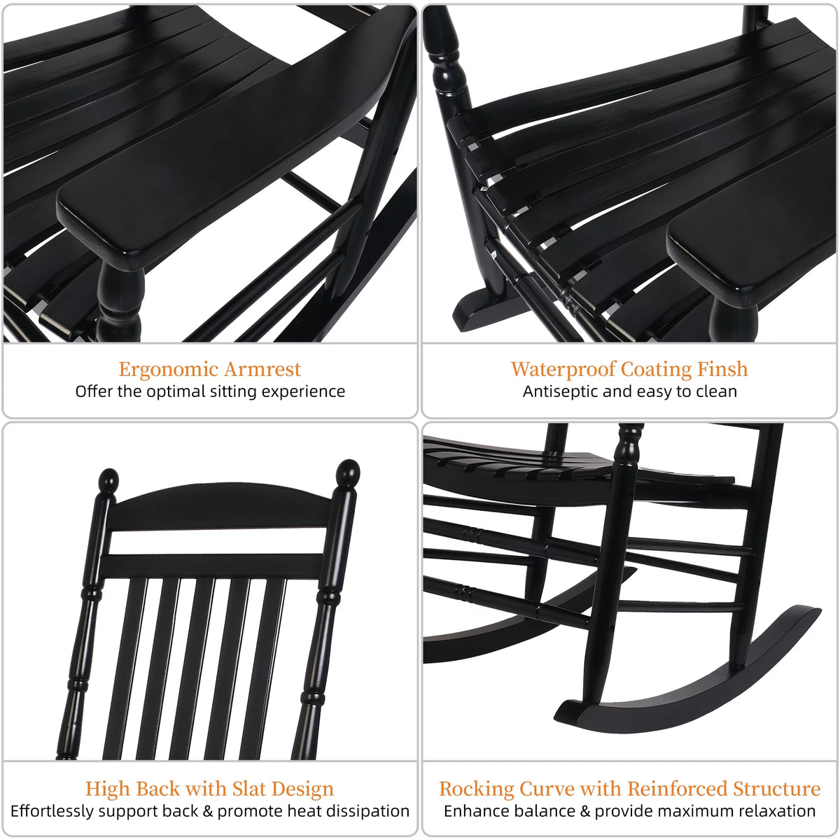 Set of 2 Black Oversized Wood Outdoor Rocking Chairs A900