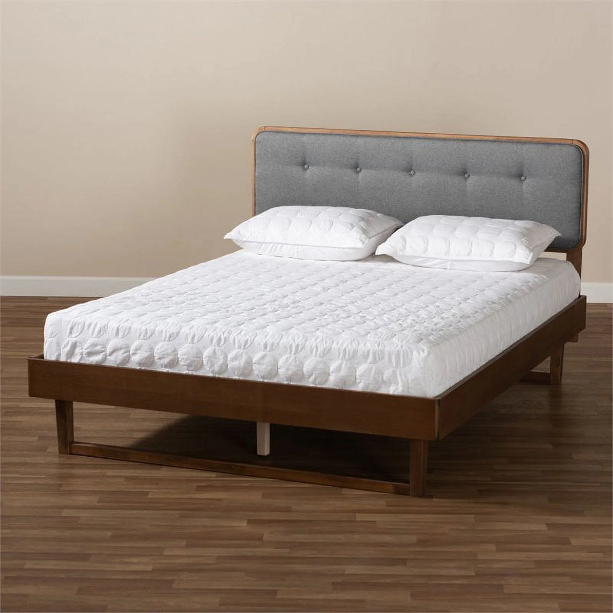 Gray Upholstered Wood King Size Platform Bed Y67334