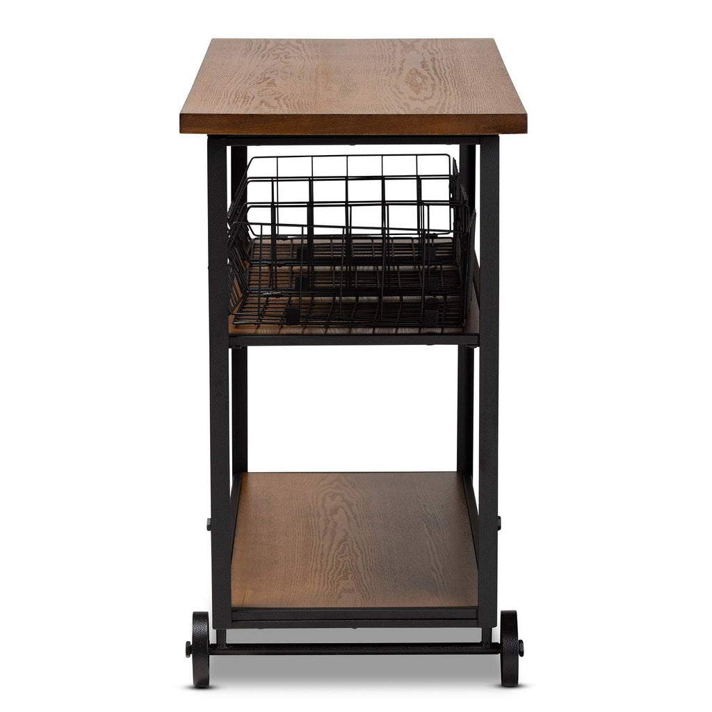 Walnut Brown Finished Wood and Black Finished Metal Console Cart J56962