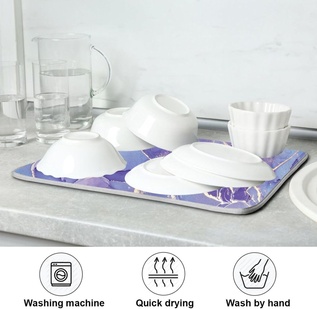 Marble Texture Dish Drying Mat 16x18Inch B2503