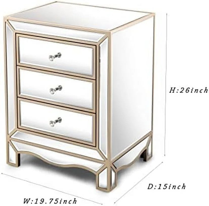 Mirrored Nightstand Bedside Table 3-Drawer Accent End Tables M6863