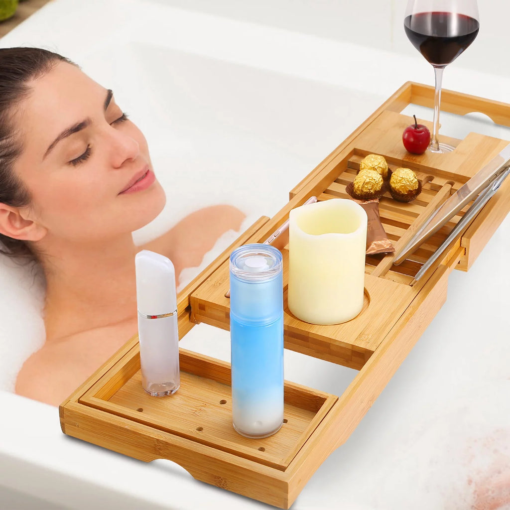 Bamboo Bathtub Caddy Tray with Expandable Sides T190240