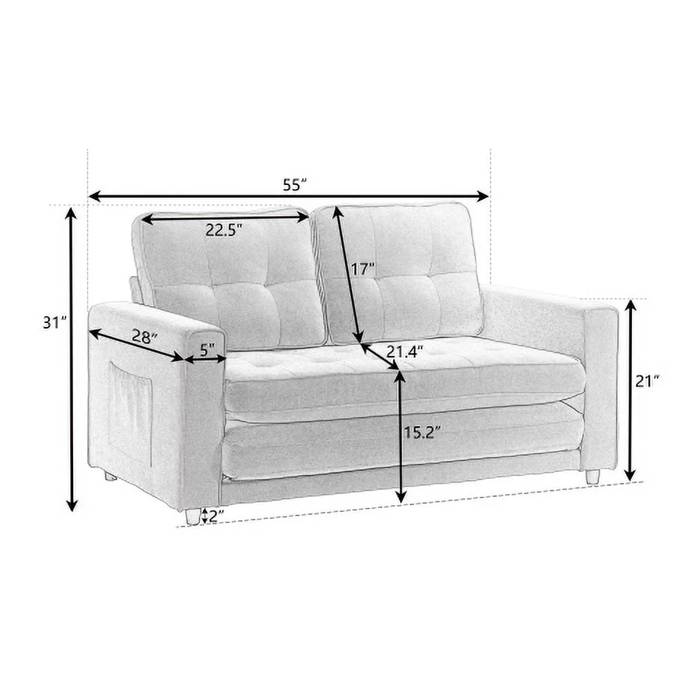 Dark Gray Convertible Double Sofa Bed with 2 Side Pockets D67399