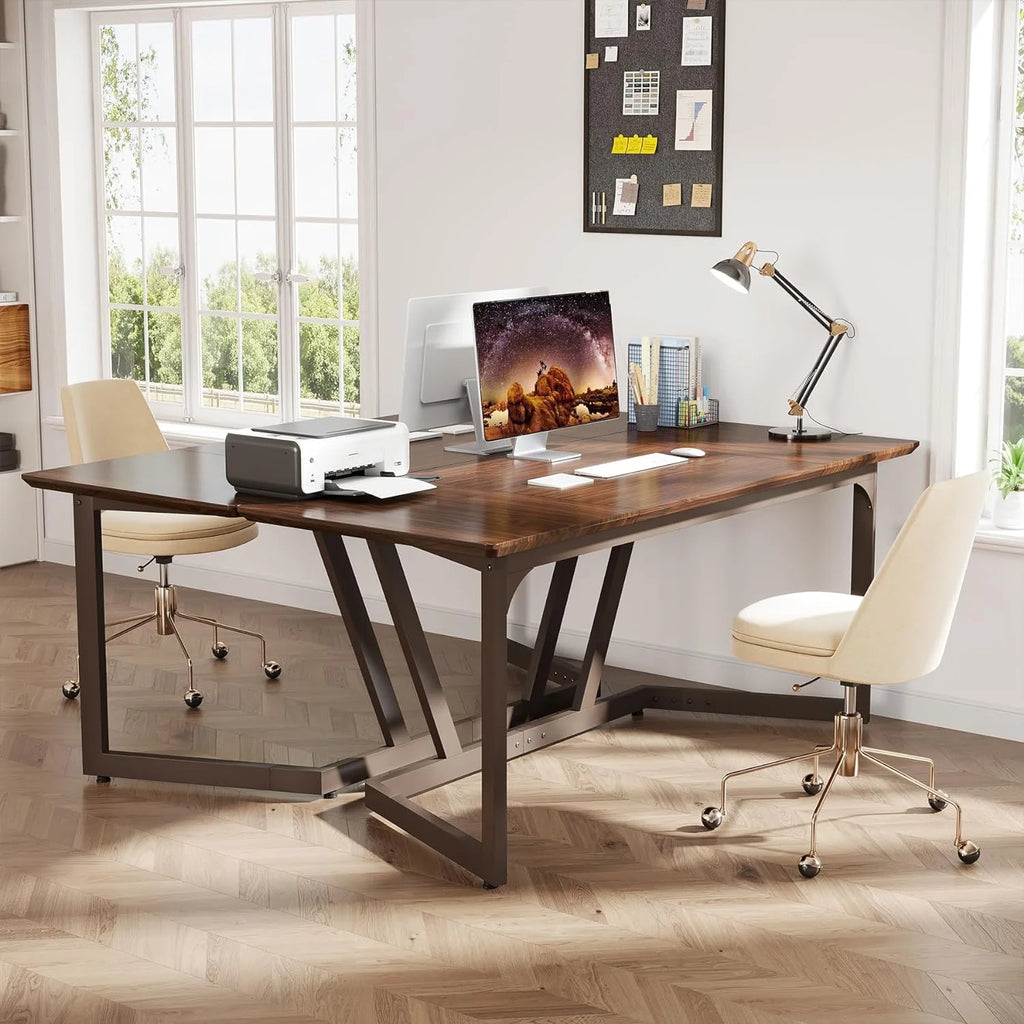 55 Inch Walnut Computer Desk V78817