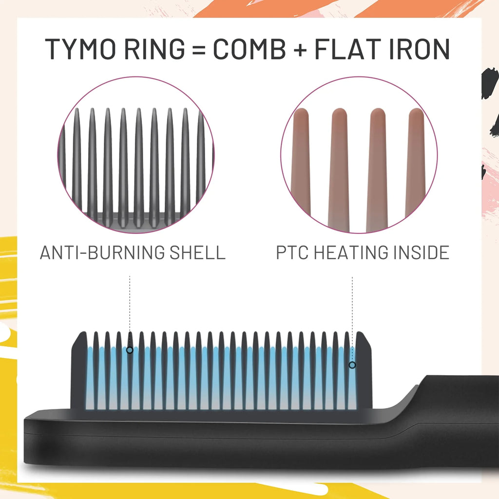 Black Hair Straightener Brush with Built-in Comb L69251