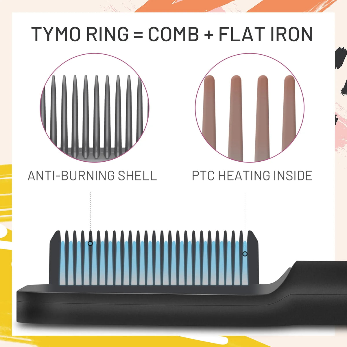 Black Hair Straightener Brush with Built-in Comb L69251