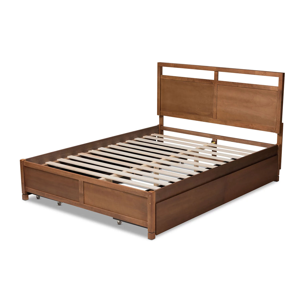Walnut Brown Wood King Size 4-Drawer Platform Storage Bed Z83669
