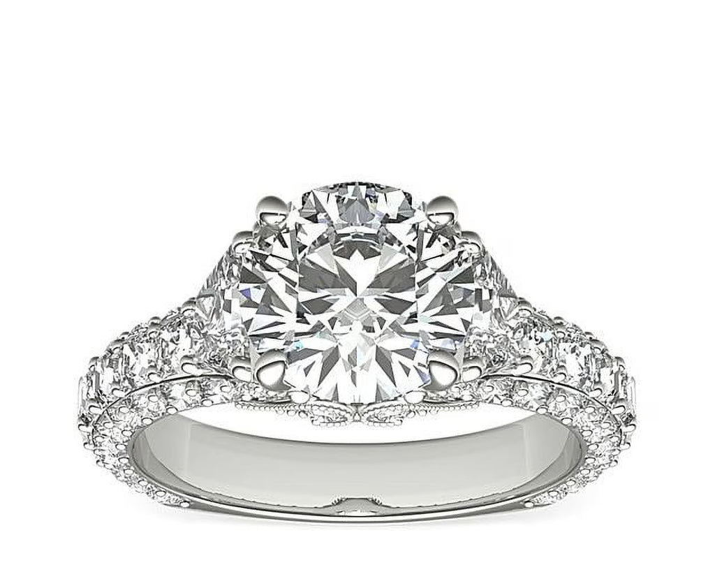 14K White Gold Solitaire Engagement Ring with Accents E961