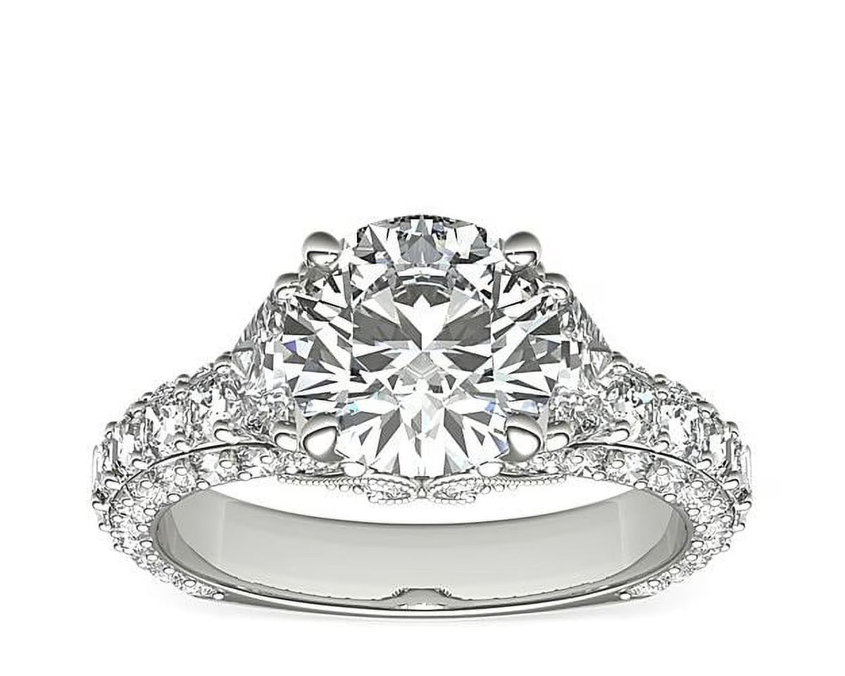 14K White Gold Solitaire Engagement Ring with Accents E961