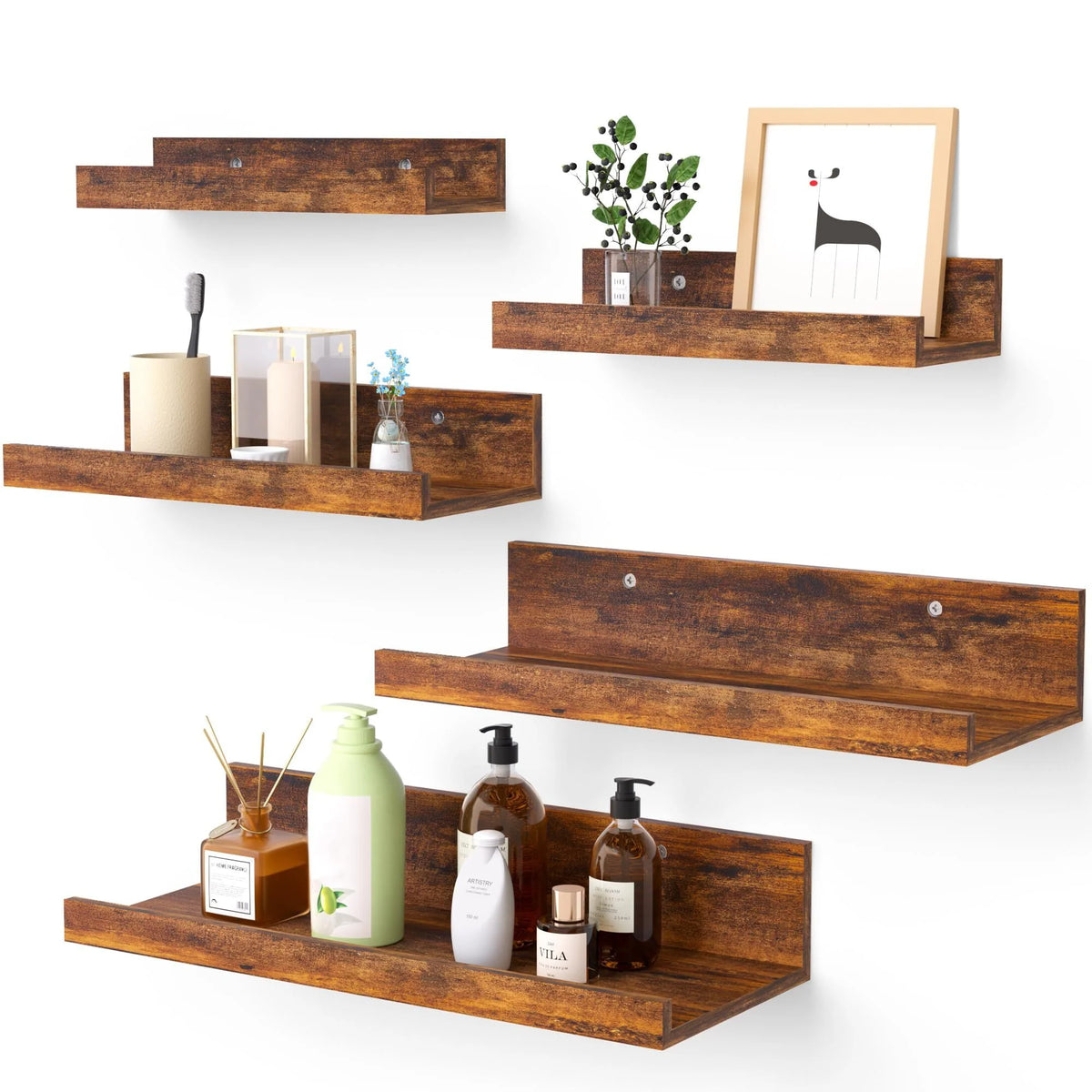 Black Wood Floating Shelves Set of 5 T71102