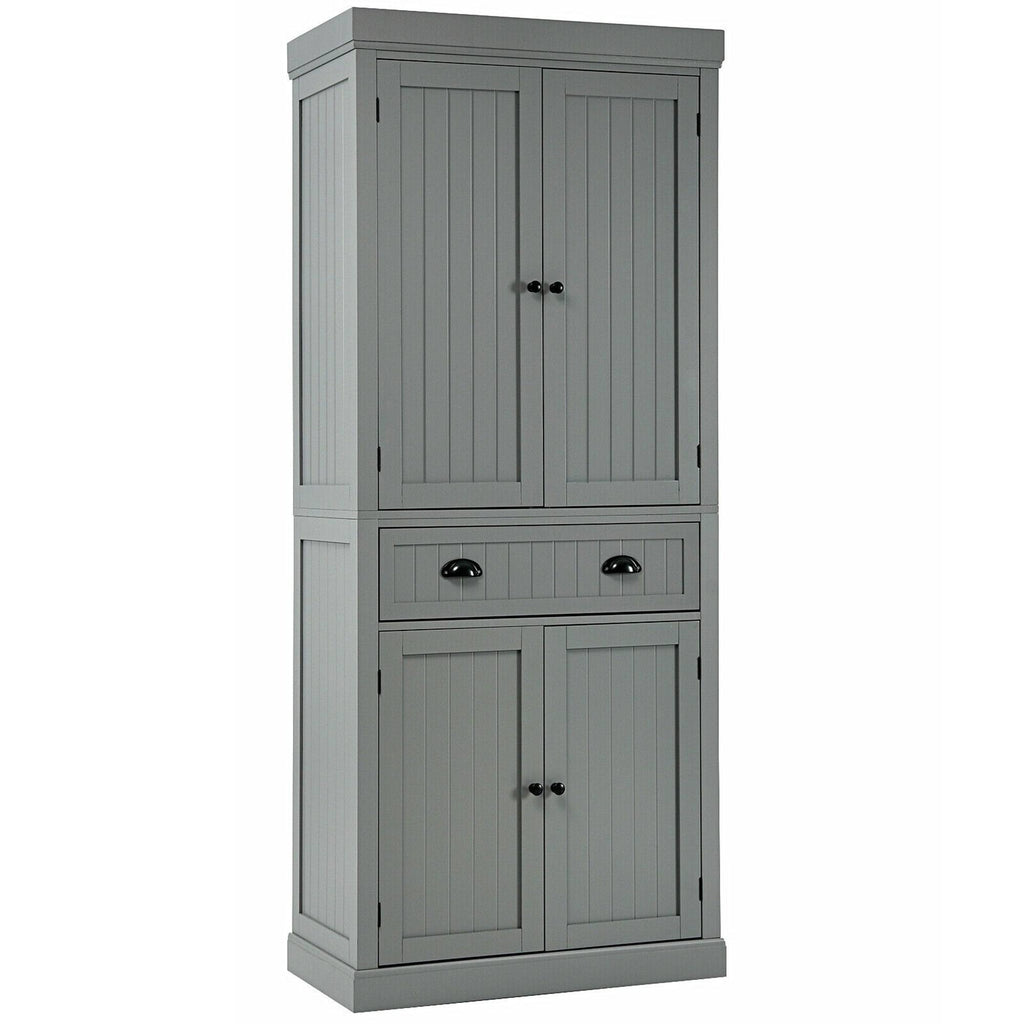Grey Freestanding Kitchen Cabinet Pantry Cupboard with Shelves J541