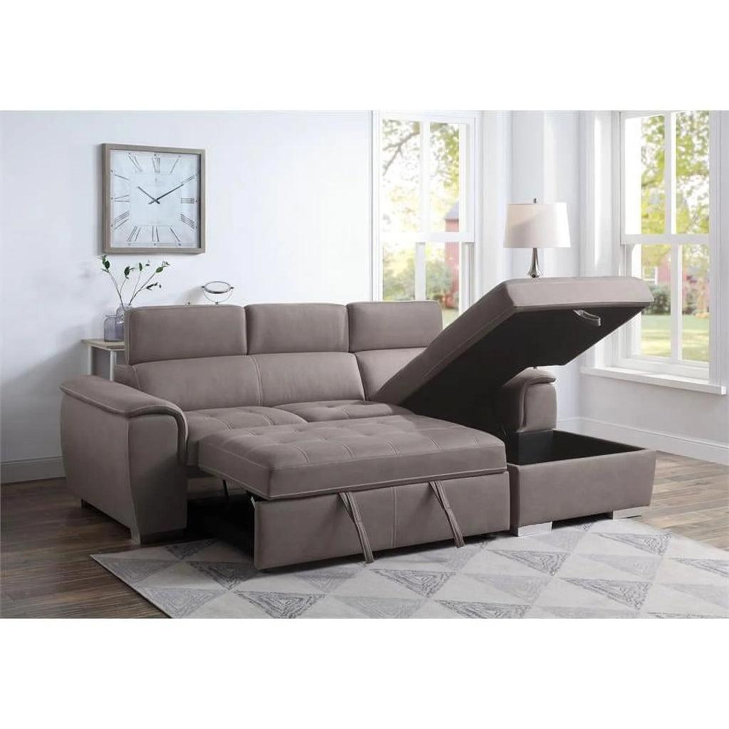 Light Brown Fabric Sleeper Sectional Sofa with Storage J88274