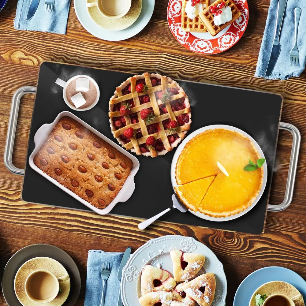Electric Hot Plate Tray Dish Warmer with Black Glass Top A99936