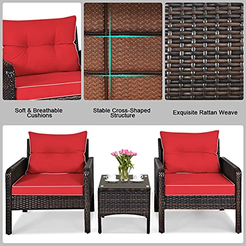 3 Piece Brown Rattan Patio Furniture Set with Cushions E106970
