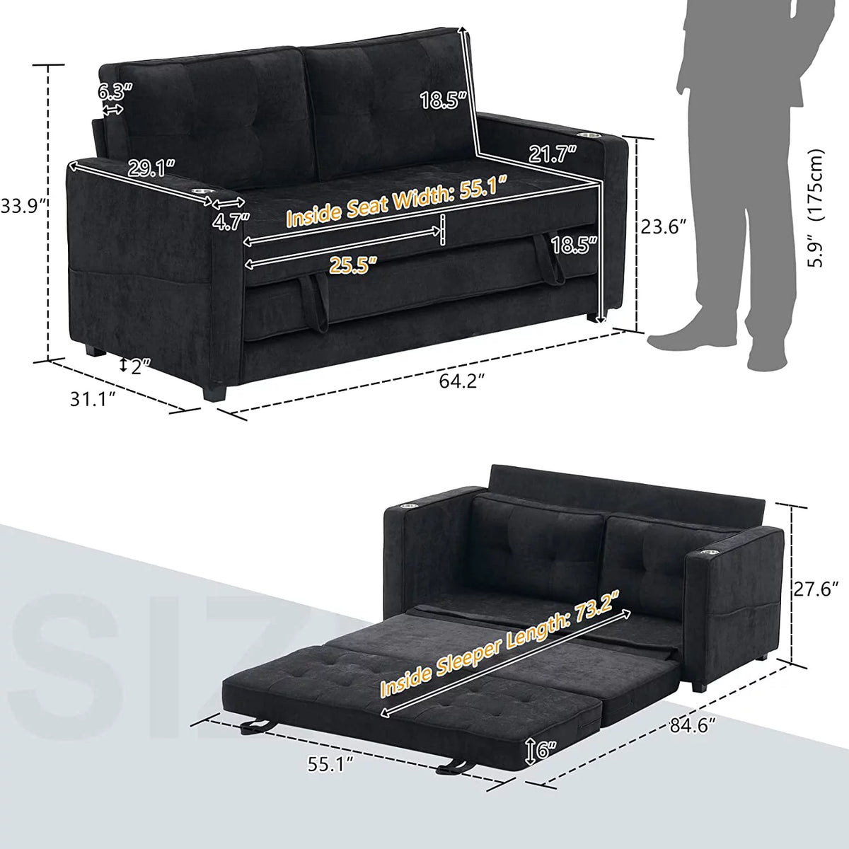 Full Size Chenille Futon Sofa Bed B369272