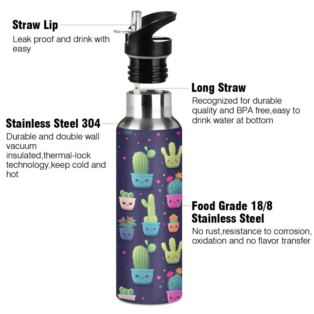 Stainless Steel Insulated Water Bottle with Straw Lid G8815